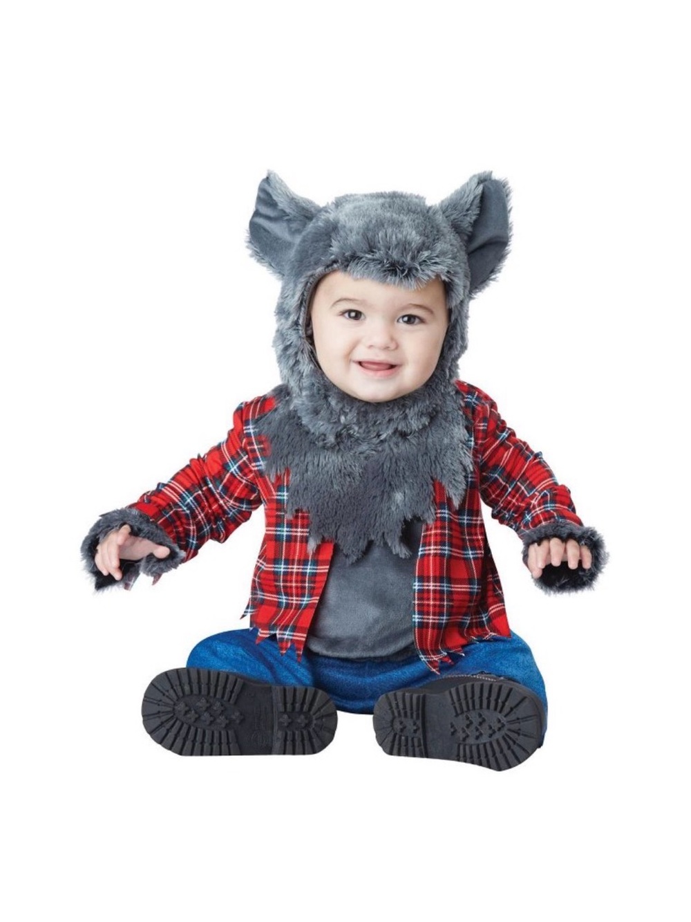 Grey Wolf Infant Costume with Red Plaid Jacket